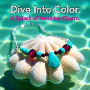 Turquoise Howlite & Cranberry Agate - Bar Necklace - Perfect 4 Spring + Summer